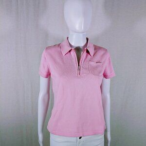 Talbots Short Sleeve Zip Up Collared Sweater Top Women's Size Medium Petite